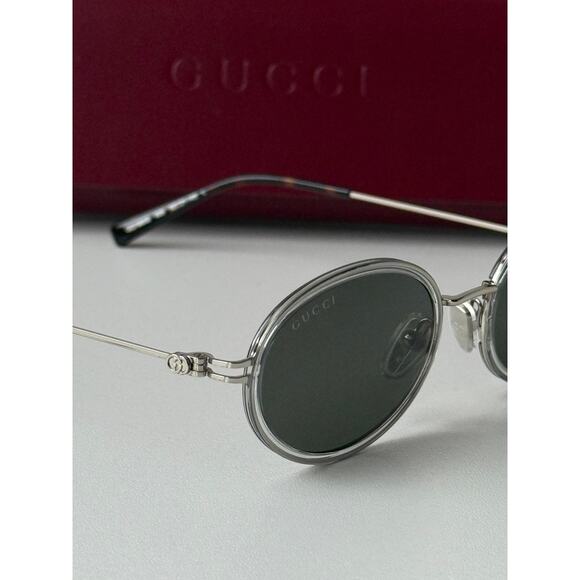 NEW Gucci GG1980S 003 Silver Oval Sunglasses $545